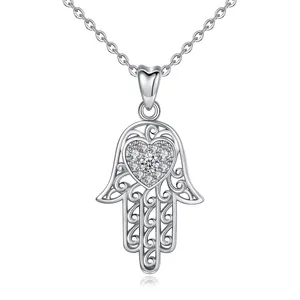 925 de plata esterlina hamsa, mano de Fátima collar de forma de colgante