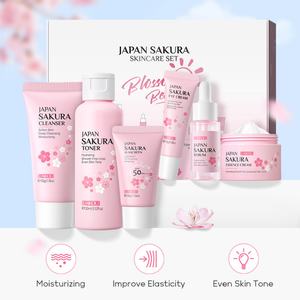 Ensemble de soins de la peau Laikou Private Label 6 pièces : nettoyant, tonique, sérum, crème pour les yeux, crème solaire, crème japonaise Sakura - Product Image 4