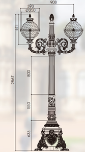 <span class=keywords><strong>Lampadaire</strong></span> de jardin rétro orné à double tête, vert antique, avec abat-jour sphérique pour la décoration de parcs et de villas - Product Image 4