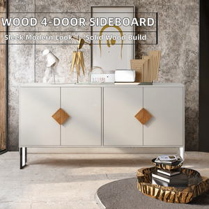Solid Wood Modern Square Handle Design 4-Door Double Storage <b>Sideboard</b> for Dining & Living Room - Product Image 2