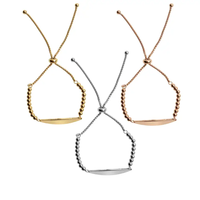 Bracelet barre incurvée gravable en or 18 carats PVD, perles, acier inoxydable 316L, réglable, personnalisable, étanche, pour femme