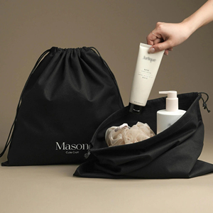 Sac de rangement en coton noir écologique de grande taille avec cordon de serrage et logo, emballage cadeau réutilisable en coton, pochette pour vêtements - Product Image 6