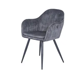 Cadeira moderna de veludo, cadeira de metal preta da sala de jantar