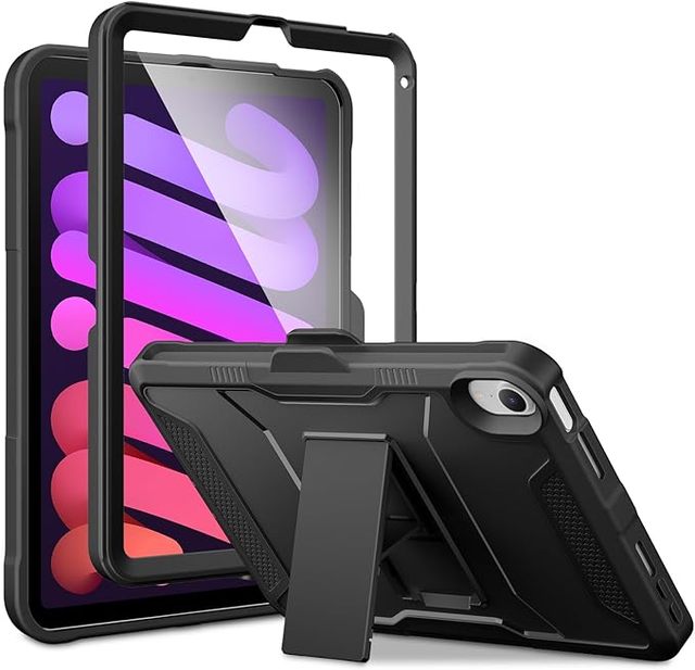 Case for iPad Mini 7 (A17 Pro) 2024 / iPad Mini 6 2021 8.3",Full Body Rugged Stand Cover Case with Built-in Screen Protector