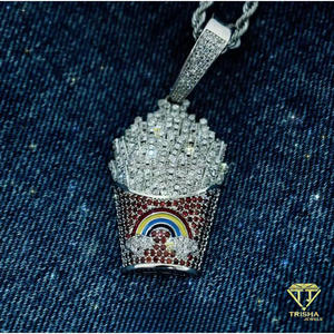 Collar de Plata de Ley 925 con Colgante Personalizado con Temática de Snack, Piedra de Color Cultivada en Laboratorio, Estilo Rapper Iced Out, Joyería - Product Image 1