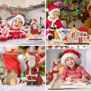 <b>Xmas</b> Desktop Adornments Natural Craft for Festive Atmosphere and Cheerful Display 5Pcs Wooden Christmas Decor Ornaments - Product Image 2