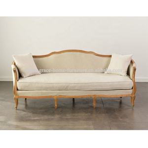 फ्रेंच विंटेज ओक दो सीट असबाब वापस प्राकृतिक लिनन के कपड़े शादी घटना किराये सोफे शादी loveseat - Product Image 2