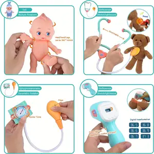HY TOYS 장난감 청진기 및 의료 도구가있는 키즈 닥터 키트 어린이를위한 놀이 의사 세트 의사 선물 교육 의료