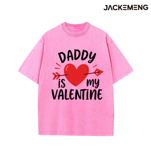 T-shirt en coton oversize délavé avec imprimé « Daddy Is My Valentine », style streetwear rétro, pour usage quotidien décontracté, vente en gros depuis l'entrepôt américain - Product Image 5