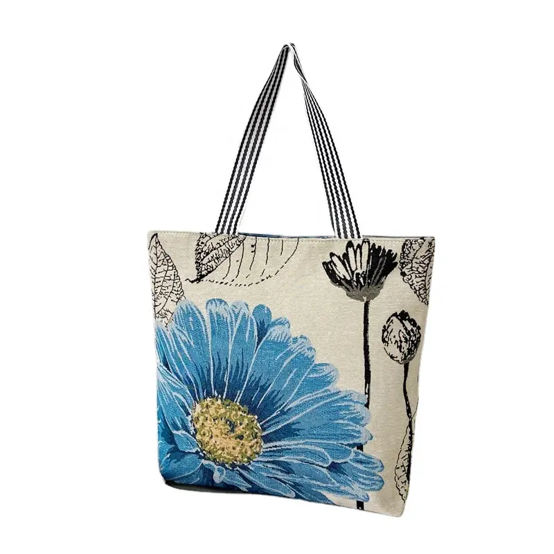 Large capacity cheap price cute flower embroidered handbag shopping tote bag for women