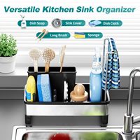 Égouttoir de cuisine BX, organisateur d'évier, support à éponge, support à brosse, séchoir en acier inoxydable antirouille