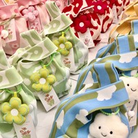 Sac cadeau en lin pour baby shower, motif floral tricoté, grande capacité, écologique, de luxe, avec poignée longue pour femme