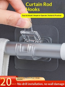Gancho para Barra de Cortina, Adhesivo sin Taladro, Clip Retráctil con Barra Transversal para Puerta, Soporte Telescópico, Diseño Simple - Product Image 1