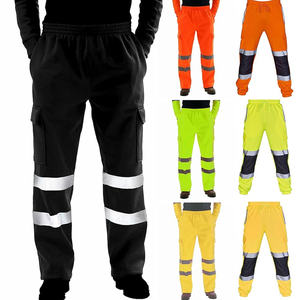 Pantalon de sécurité homme jaune haute visibilité et bleu marine bicolore en sergé coupe-vent imperméable respirant polyester/coton avec passepoil contrastant et éléments réfléchissants - Product Image 5