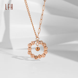 สร้อยคอลูกปัดสีโรสโกลด์18K แท้เครื่องประดับทอง18K แท้ Oro แท้18K - Product Image 3