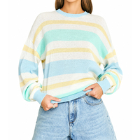 Pull-over en tricot rayé 100 % coton pour femme, col rond, style preppy, color block, chic et décontracté pour l'automne – Vente en gros sur mesure