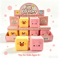 Jouet Squishy Carré en Forme de Cochon et Canard, Jouet Sensoriel Anti-Stress en Forme d'Animal de Dessin Animé, Vente en Gros, Boîte de Présentation de 12 Pièces