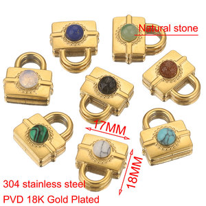 PVD Gold Stainless Steel <b>Padlock</b> Charm Pendant with Natural Stones for Necklace or Bracelet Lovers Couples Jewelry Set Making - Product Image 4