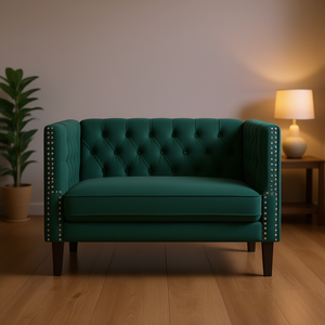 Poltrona Chesterfield Verde Scuro in Velluto con Schienale Trapuntato, Arredamento per Soggiorno - Product Image 2