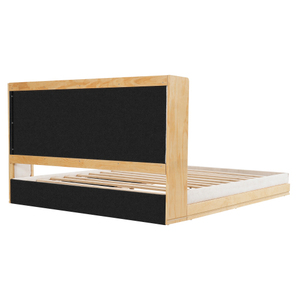 Lit plateforme moderne en bois et beige, réglable, avec cadre en bois massif et pieds en bois, tissu chenille, taille King/<span class=keywords><strong>Queen</strong></span> - Product Image 6