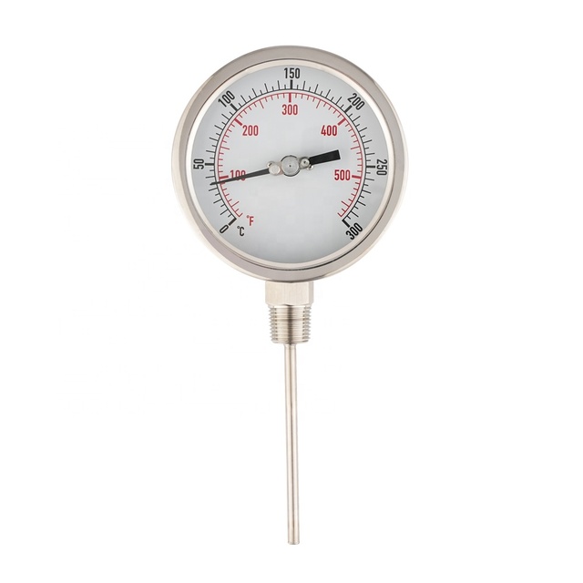 100mm Industrial Thermometer 0-300 Degree Celsius 0-500 Fahrenheit 6.0'' Stem 1/2''NPT Lowe Mount Stainless Steel