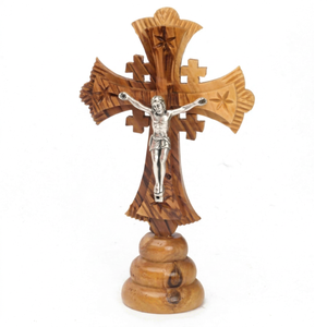 Statue de croix crucifix en bois avec Jésus-Christ, croix chrétienne décorative avec support pour église, maison, salle de prière, décoration religieuse - Product Image 1
