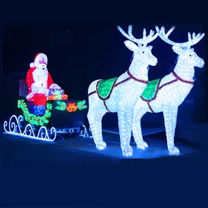 3D Shinning noel akrilik geyik Elk kızak dekorasyon açık mavi ve kırmızı yayan LED Motif aydınlatma beyaz sepeti ile geyik Desig