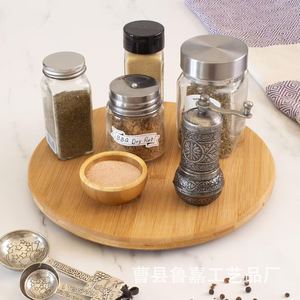 Wooden Rotating <b>Spice</b> Rack Single Layer Round Kitchen Countertop Storage Tray 360 Degree Turntable Airtight <b>Spice</b> <b>Jar</b> Organizer - Product Image 1