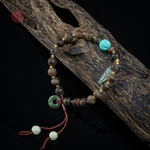 Near Sinking Agarwood Bracelet 6mm Beads with Red Quartz and <b>Jade</b> Accents Style 12 Premium Oud Wood Jewelry - Product Image 1