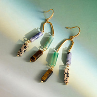 Ensemble boucles d'oreilles et collier en acier inoxydable plaqué or 18 carats avec zircon et pierre naturelle, hypoallergénique, étanche, pour le quotidien
