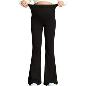 Leggings de yoga de maternité noir, bleu, gris, marron avec ceinture de soutien croisée pour le ventre, taille haute, coupe évasée, style européen et américain - Product Image 4