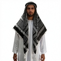 Jilbab Timur Tengah Motif Kotak-Kotak Jacquard Arafat Terlaris, Ikat Tunggal, Hitam dengan Lis Putih, Dubai Saudi