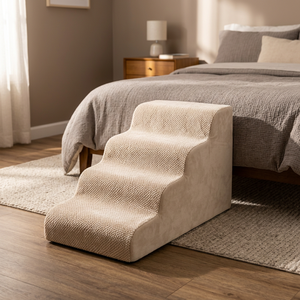 Escalier pour animaux de compagnie, solide, lavable, beige crème, 3 marches, mousse pelucheuse, accessoire pour petit canapé pour chien - Product Image 2