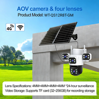 Caméra solaire 4G LTE 8MP AOV, caméra de sécurité extérieure 8MP à quatre objectifs, 10800 mAh, enregistrement AOV 24/7, suivi automatique du mouvement humain, 15W