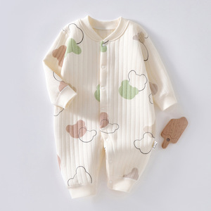 Combinaison chaude à trois couches pour bébé, motif dessin animé, en pur coton, sans coutures, hiver 2022, sous-vêtement de base, vêtements pour nouveau-nés garçons et filles, boutons-pression - Product Image 6