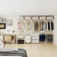 Armoire de dressing ouverte autoportante moderne extensible avec portes en MDF et étagère colonne intégrée