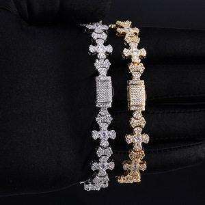 Personalized Bling S925 Silver Hip Hop Moissanite Cross Link <b>Bracelet</b> VVS GRA Certified Iced Out Urban Jewelry Factory Supplier - Product Image 1