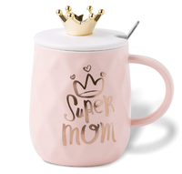 Tasse à café de luxe pour maman avec couvercle en forme de couronne, tasse à café en céramique avec couvercle en forme de couronne, tasse en céramique mignonne avec couvercle, cadeau unique pour les femmes