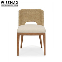 WISEMAX FURNITURE Chaise de salle à manger de style vintage avec dossier en rotin et revêtement en tissu pour maison et villa