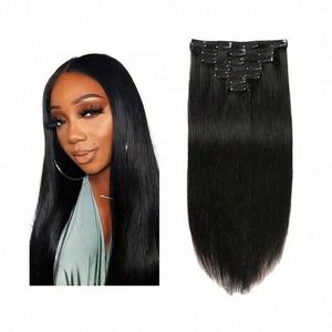 Extensions de cheveux naturels noirs/personnalisées européennes à clipser, lisses, double trame, cuticules alignées, 100% cheveux humains Remy, marque ISWEET - Product Image 1