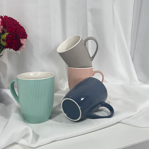 Wholesale AB Grade Ceramic <b>Cups</b> Striped Embossed Pure Color Porcelain Coffee Mugs Low Prices for Business Gifts - Product Image 6