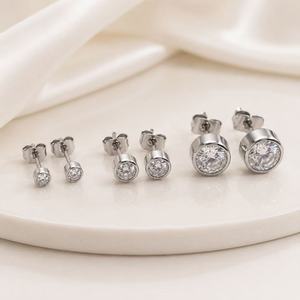 Pendientes de Acero Inoxidable con Circonita Cúbica, Redondos, Tipo Cúpula, Resistentes al Agua, Hipoalergénicos, 3mm 5mm 7mm - Product Image 3