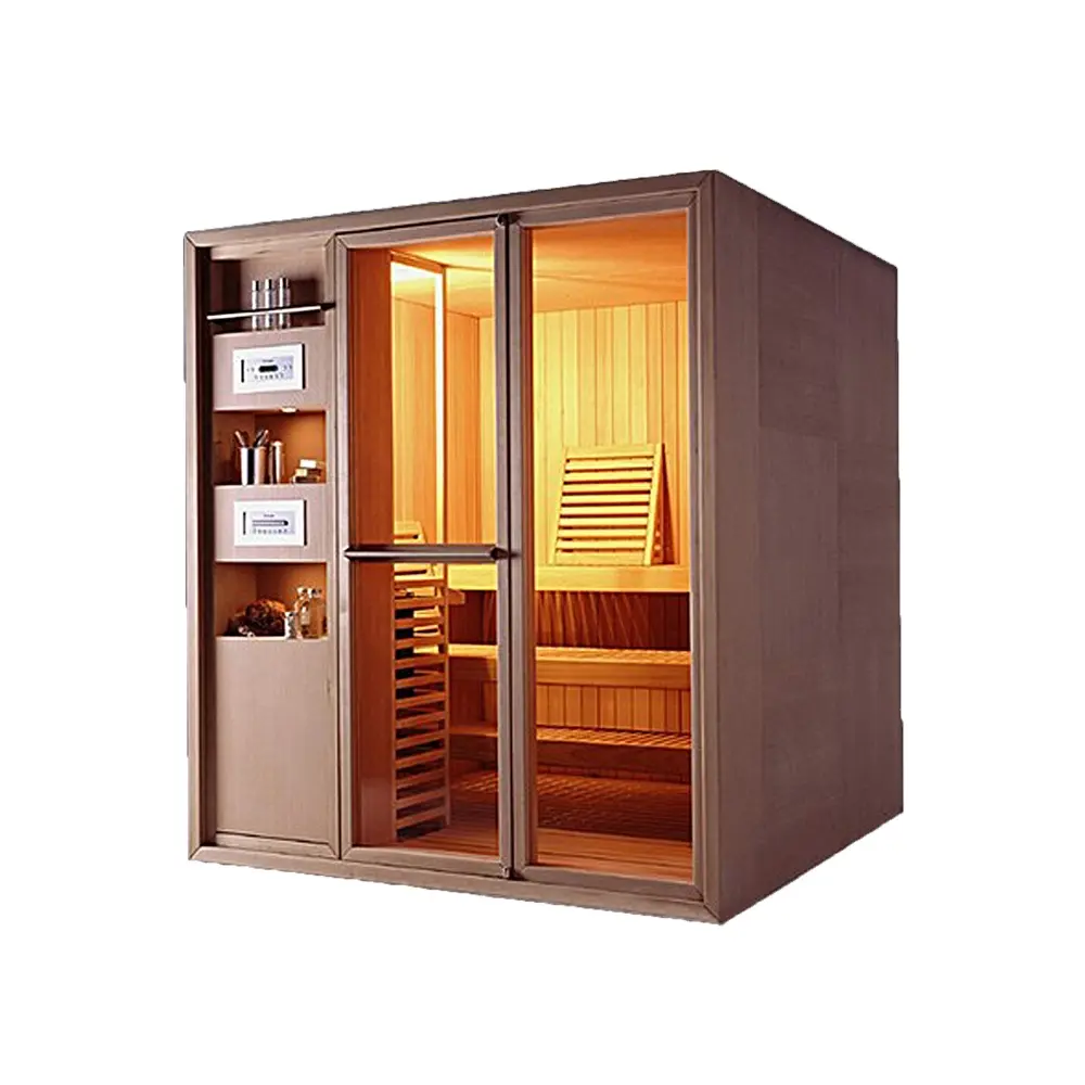 Gabinete de Sauna finlandés de alta moda para 2 personas Sauna infrarroja tradicional para exteriores y sala combinada de vapor Sala de masajes con cámara oculta