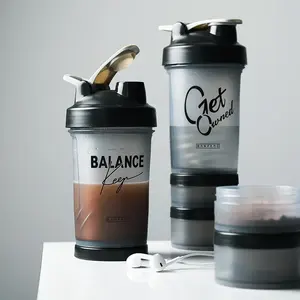 New Design Custom Logo Sports Shaker Cup Protein Shaker Bottle Gym Water Bottle with Storage for powder pill