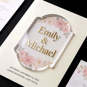 Panel Acrílico Transparente Elegante con Impresión Personalizada, Panel de Inserción Exquisito para Tarjetas de Invitación de Boda y Diseño de Recuerdos - Product Image 1
