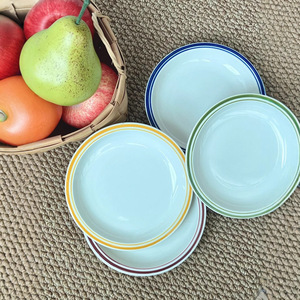 Platos redondos con diseño de rayas dibujadas a mano estilo retro para postres, bocadillos, desayuno, para fiestas, hoteles, café y té. - Product Image 4