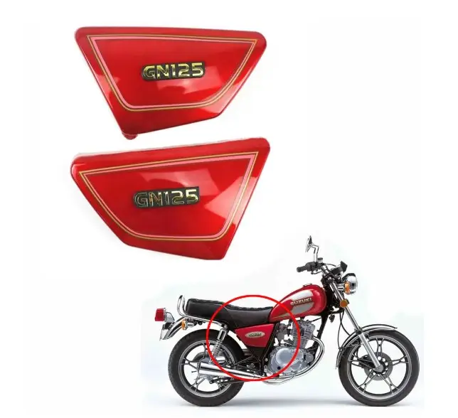 1 çift motosiklet pil yan çerçeve yan kapakları panelleri için Suzuki GN125 GN 125 kırmızı siyah