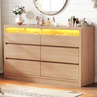 Commode à 6 tiroirs en chêne avec éclairage LED, poignées dissimulées et tiroirs profonds |   Meuble de rangement moderne à poser au sol pour chambre, salon, entrée, couloir