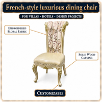 Chaise de salle à manger de style palais européen, chaise française, table et chaise de salle à manger sculptées de luxe accessible, adaptées aux villas de luxe