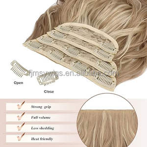 Extensions de <span class=keywords><strong>cheveux</strong></span> à clips 4 pièces longues ondulées épaisses avec mèches Extensions de <span class=keywords><strong>cheveux</strong></span> synthétiques à clips pour femmes - Product Image 3